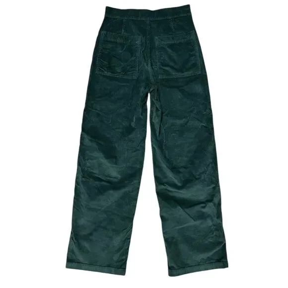 Madewell Emmett Wide-Leg Corduroy Pants Green Size 24 High Rise Cotton - Picture 2 of 10